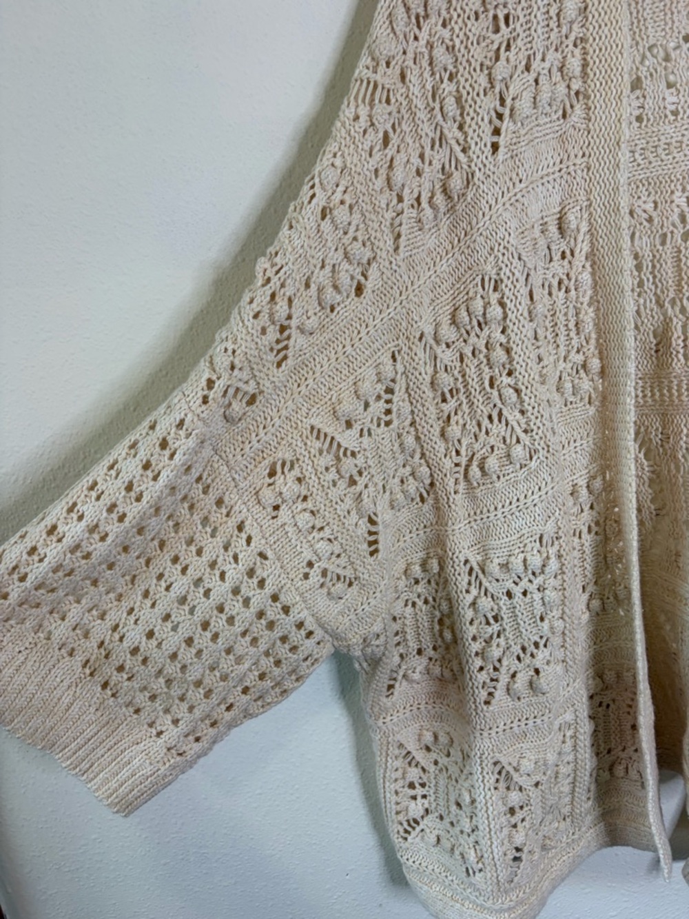 Lucky Brand Crochet Open-Front Cardigan sweater Cream Sz XL boho festival - Picture 5 of 8